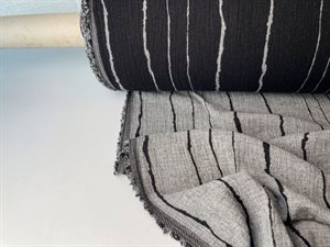 Dobbeltvævet uld - drønlækker i stribet sort og mellemgrå